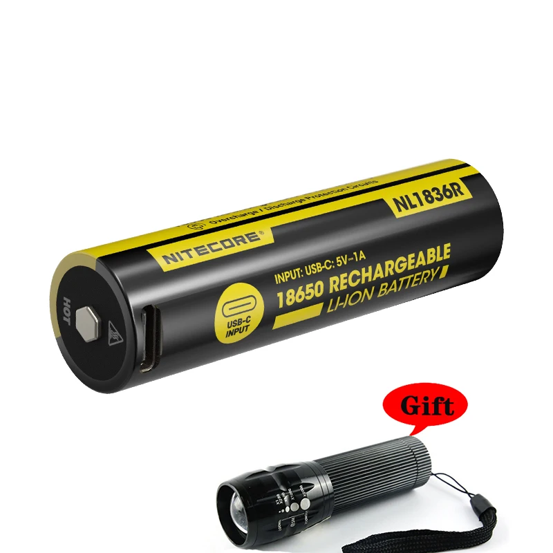 

NITECORE NL1836R 18650 USB-C Rechargeable Li-ion Battery， 3600mAh 3.6V 12.96Wh Powering the Flashlight ，With Free Flashlight