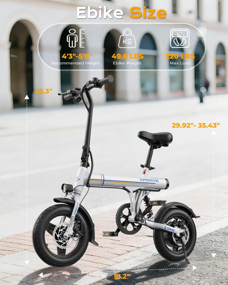Vipdrive 14 Inch Folding Electric Bike for Adults Peak 500W Brushless Ebike, 36V Safe Lithium Battery, 3 Riding Modes, UL2849 Certified Foldable E-Bike Compact Lightweight for Urban Commuting Office Daily Travel image 9
