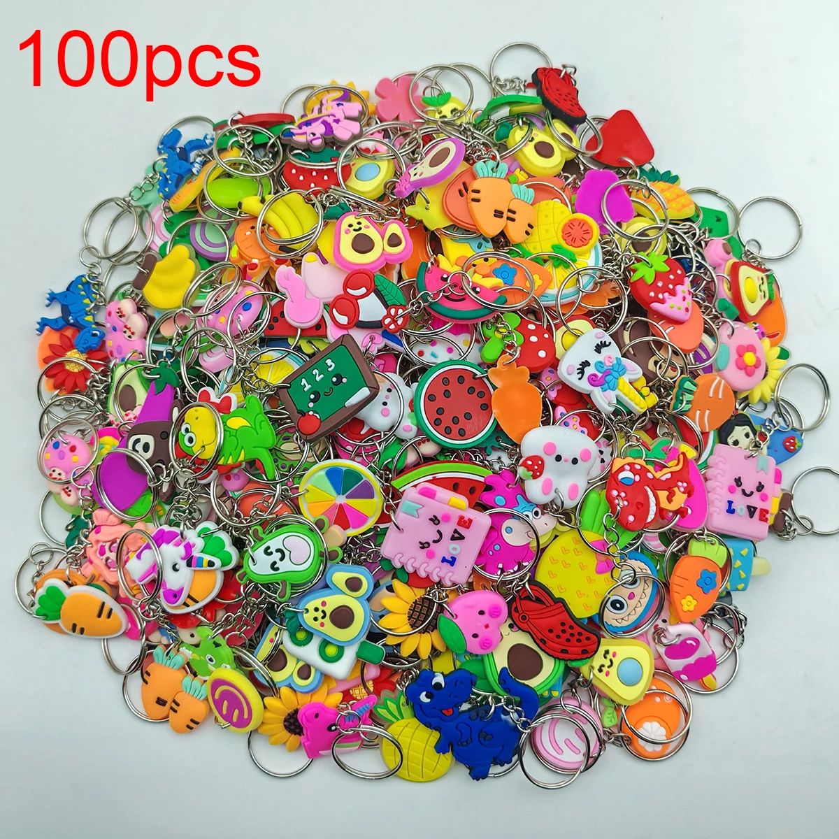 100Pcs (Mix) Random Cartoon PVC Pendant keychain， Ornament Bag Wallet keyring Classroom prizes ，Birthday party Gifts