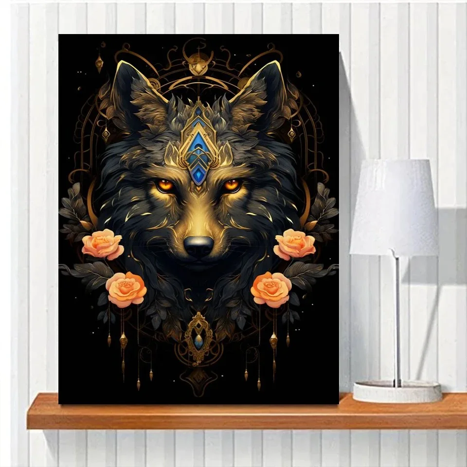 Diamond Painting Wolf Dreamcatcher DIY Full Diamond Embroidery Mandala Animal Mosaic Cross Stitch Rhinestones Home Decor V637