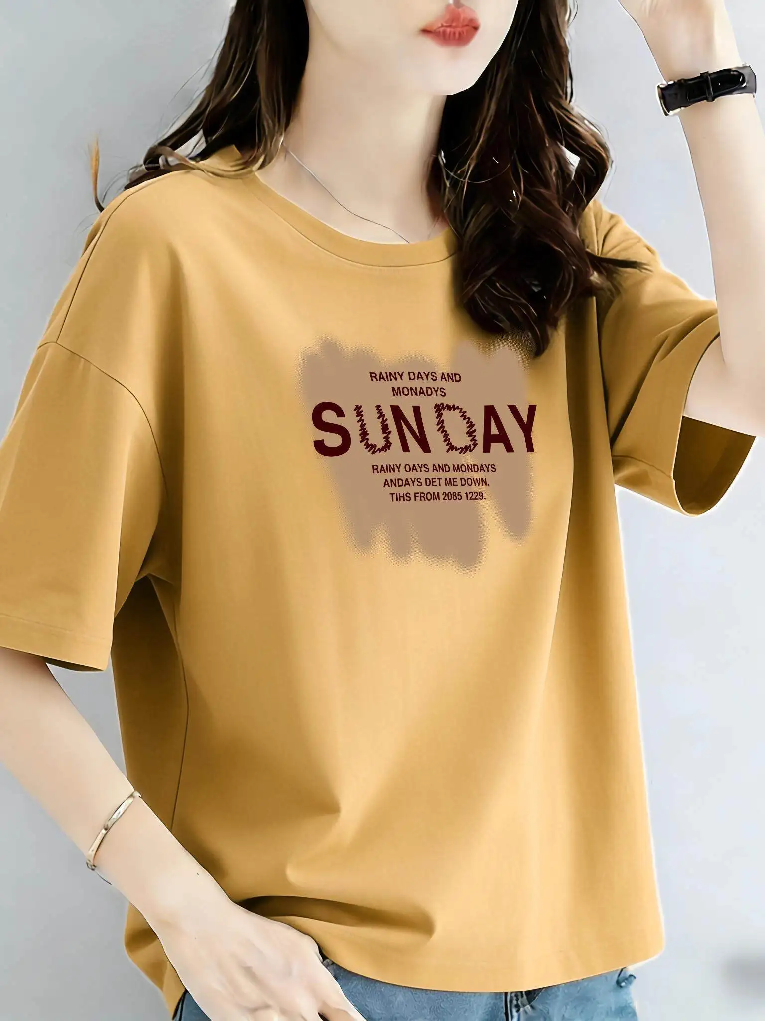 

Fashionable Printed Color Sporty Design Casual Short Sleeve round Neck Women's Top Breathable Polyester Fiber Standard Fit