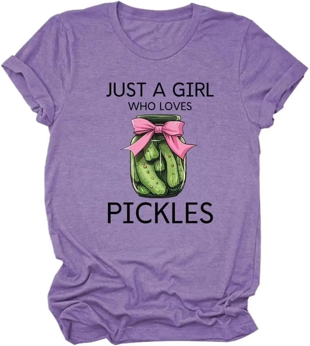 

Women's Funny Pickle Lover Short Sleeve Top,Just A Girl Who Loves Pickles T-Shirt