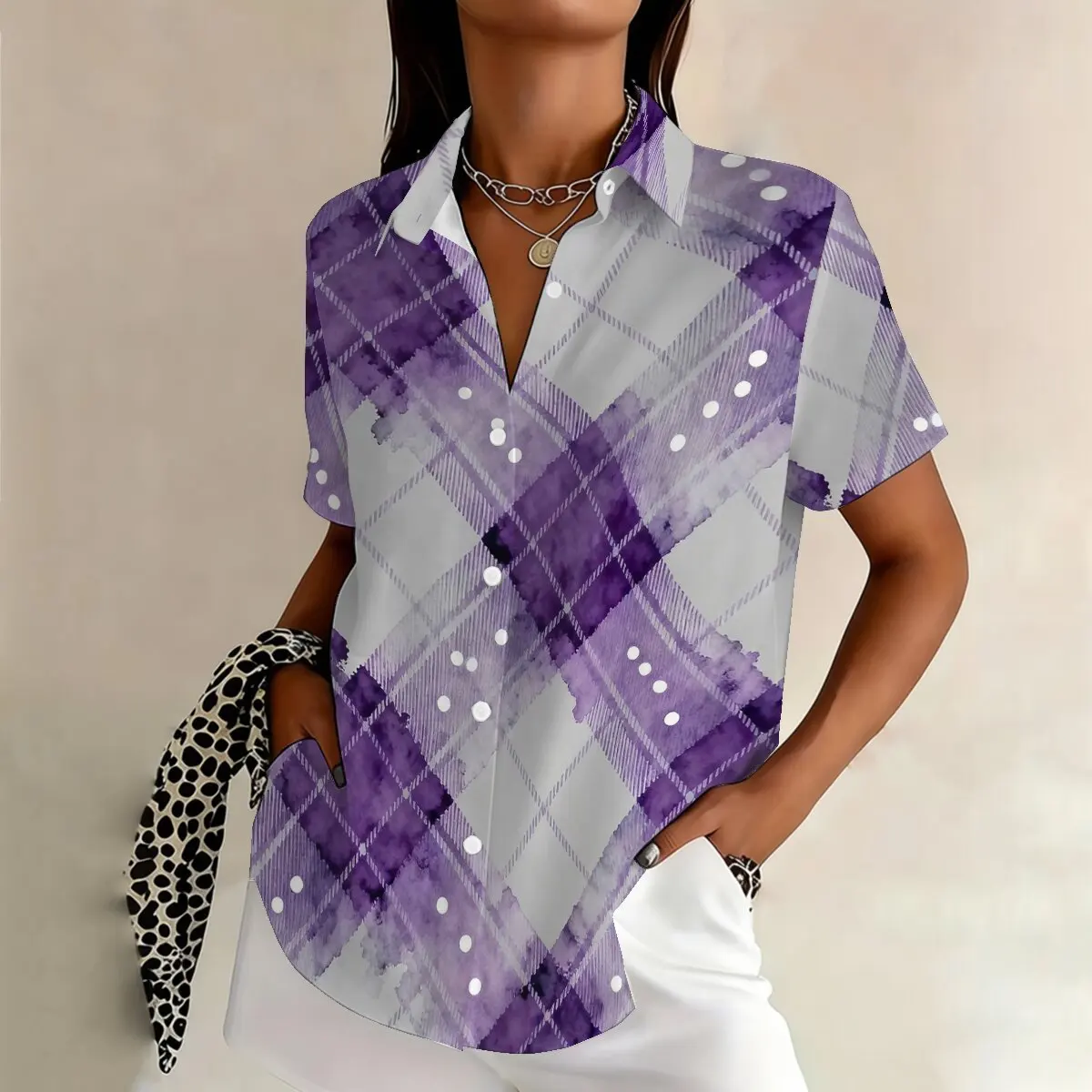 

Персонализированная минималистичная летняя женская рубашка больших размеров с полосатым принтом и короткими рукавами, модный повседневный универсальный топ