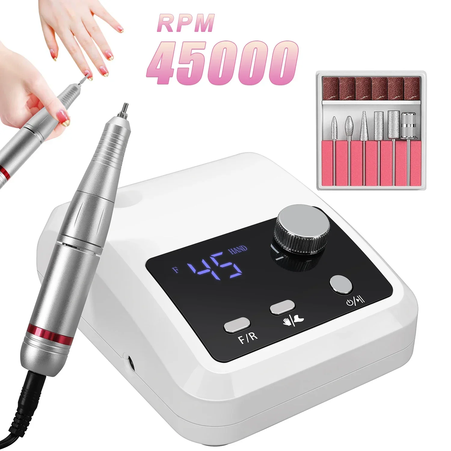 45000 RPM Nagelboormachine Professionele Nageldraaibank Met Basis Groot LCD-scherm Elektrische Manicure Polijstmachine Nagelschuurmachine Salon Tool
