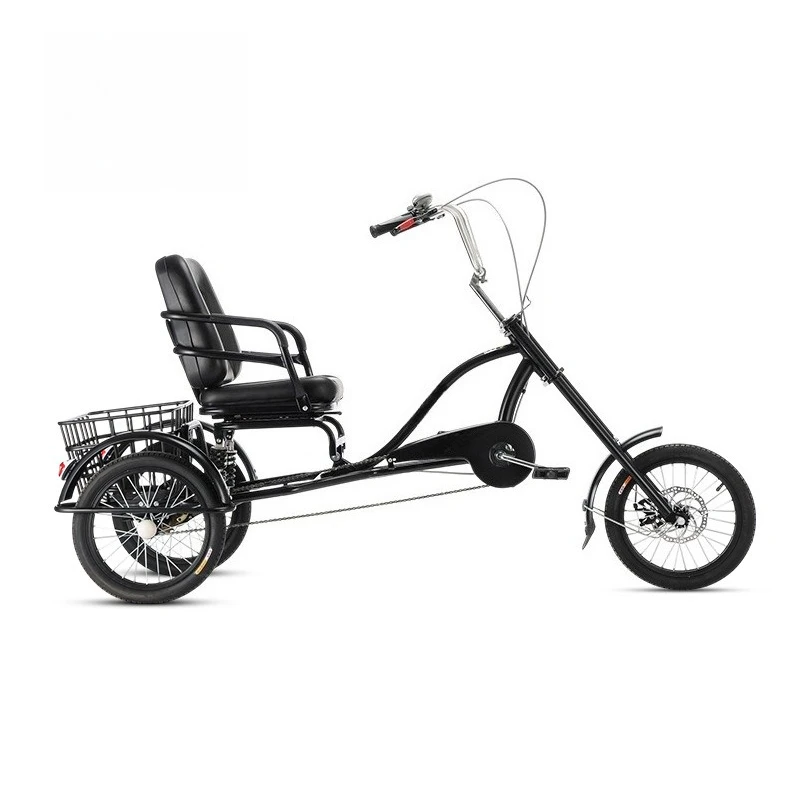 The seat can be moved back and forth, the bicycle is enlarged, and the seat is light for adults with three wheels.