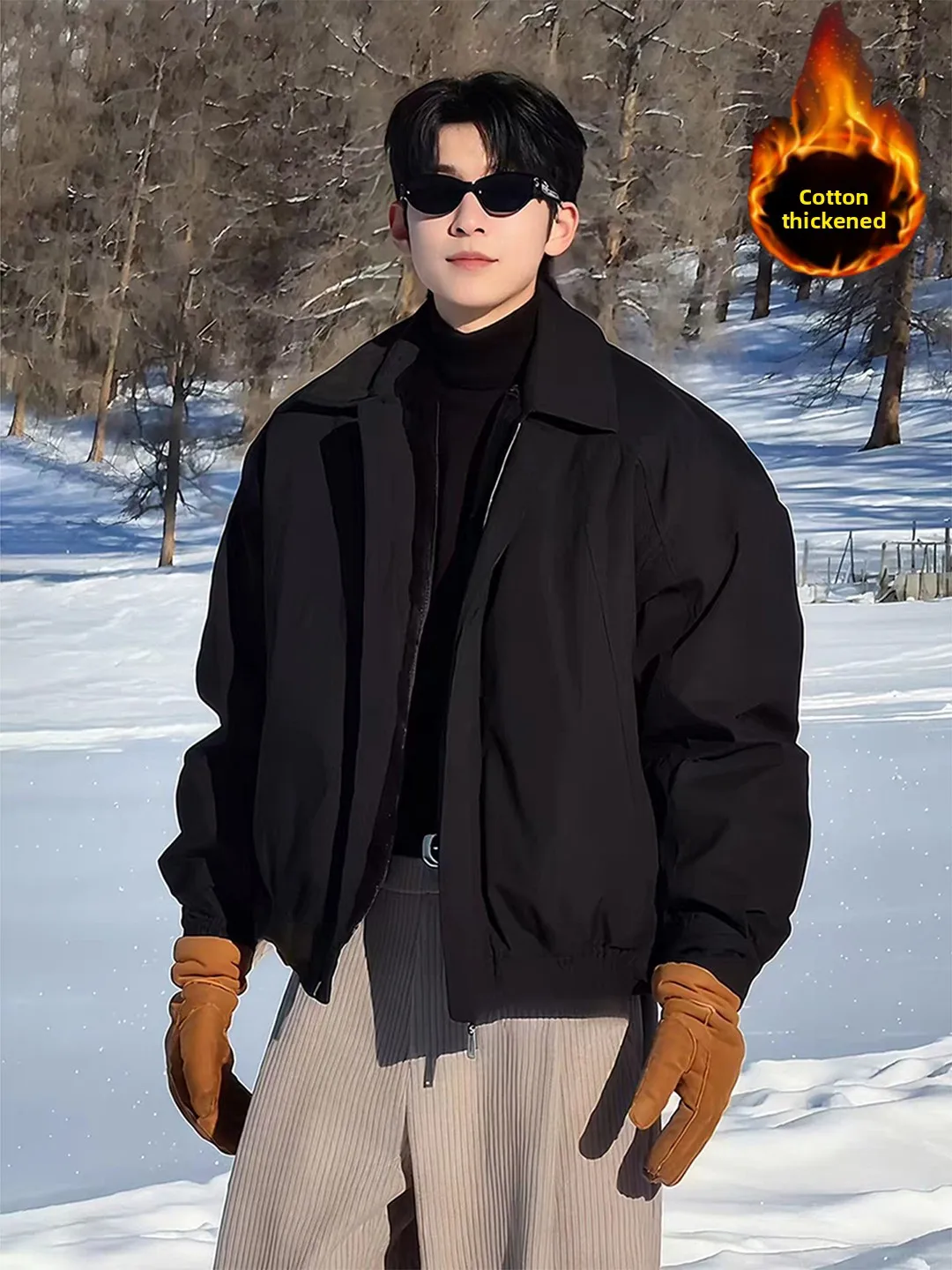 

Мужская зимняя утепленная куртка-бомбер из хлопка с длинным воротником на молнии, теплая, морозостойкая, из чистого хлопка.