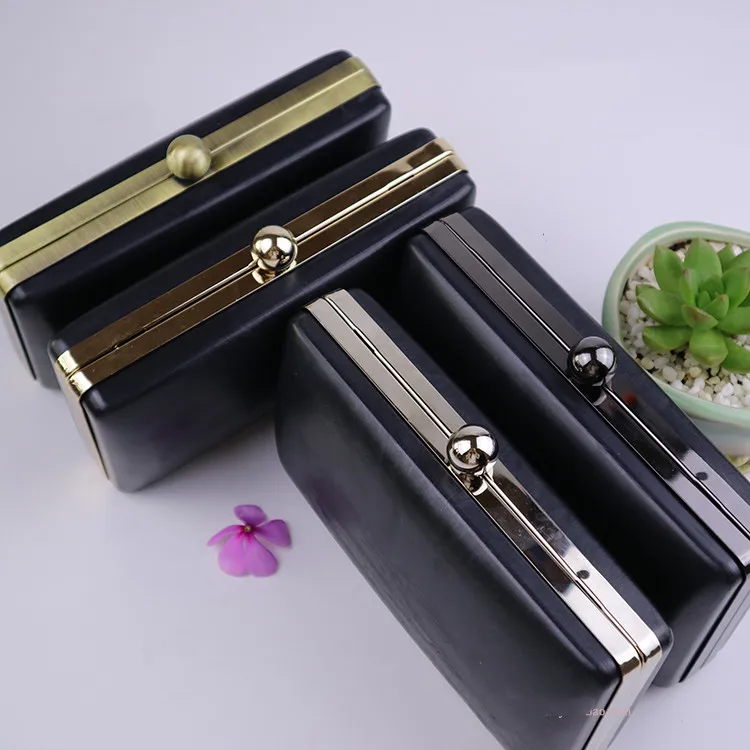 18X10 Cm Gold Color Metal Purse Making Supplies Frame With Black Plastic Box Clutch Bag Parts Accessories Handles For Handbags