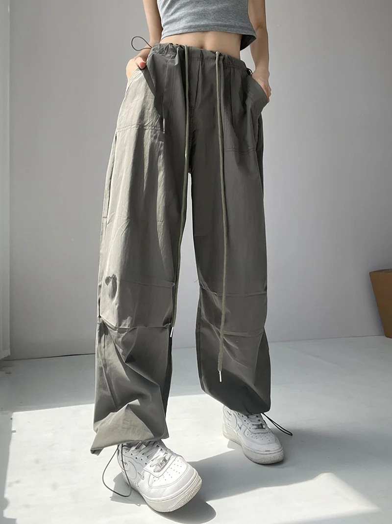 

Американские брюки-парашюты на шнурке, свободные повседневные брюки для женщин, для уличных танцев, спортивные, рабочие, с высокой талией, широкие штанины