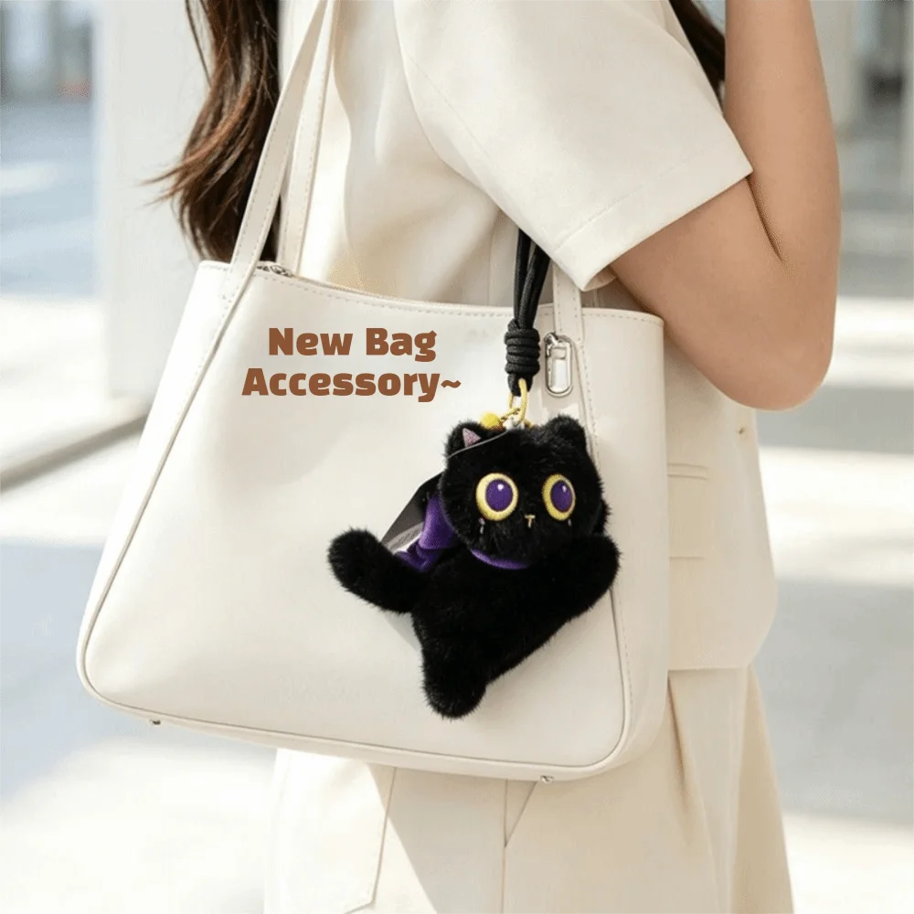 Cute Soft Stuffed Black Cat Plush Cute Cat vegetable Cat Ornament Portable Big Eye Cat Figure Ornament Keychain Pendant