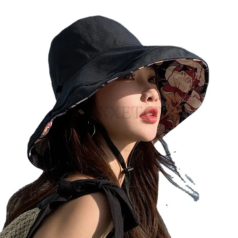 Summer Hats For Women Bucket Hat Double Sided Breathable Sun Hat Cotton Fisherman Cap Female Outdoor Sunshade