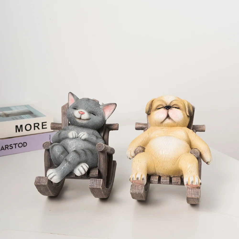 

New rocking chair recliner sleeping cat dog cute home furnishings kitchen restaurant table decoration sculpture resin crafts