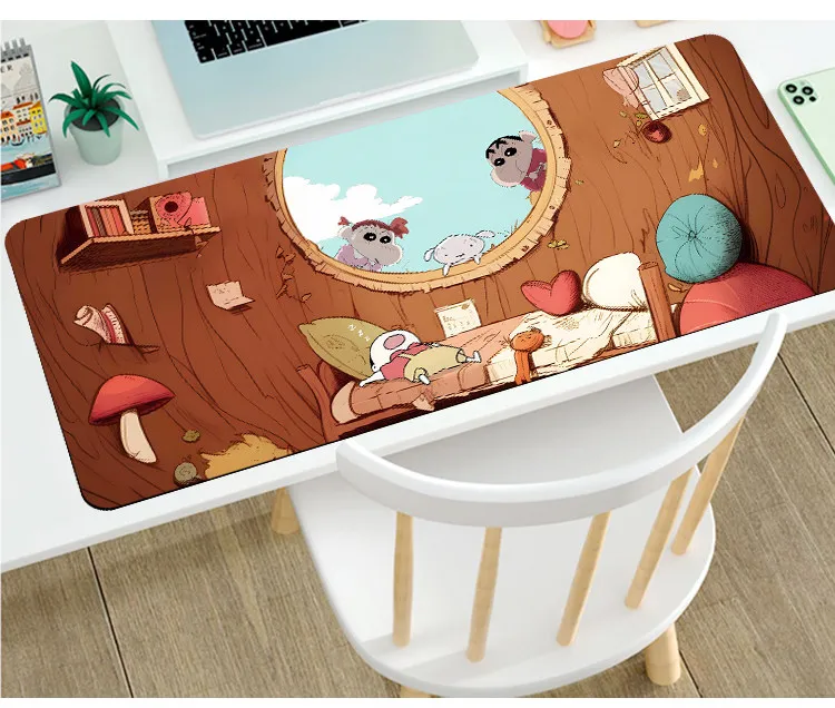 Leather Mouse Pad High Definition Animation Crayon Shin-chan​​ Oversized Cartoon Desk Mat Office Computer Keyboard Pad Edge Lock