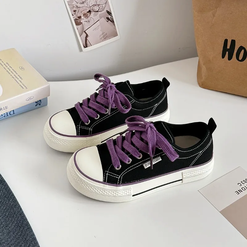 Women's Casual Canvas Shoes Flat Solid Colour Student Sneakers_voghion.com
