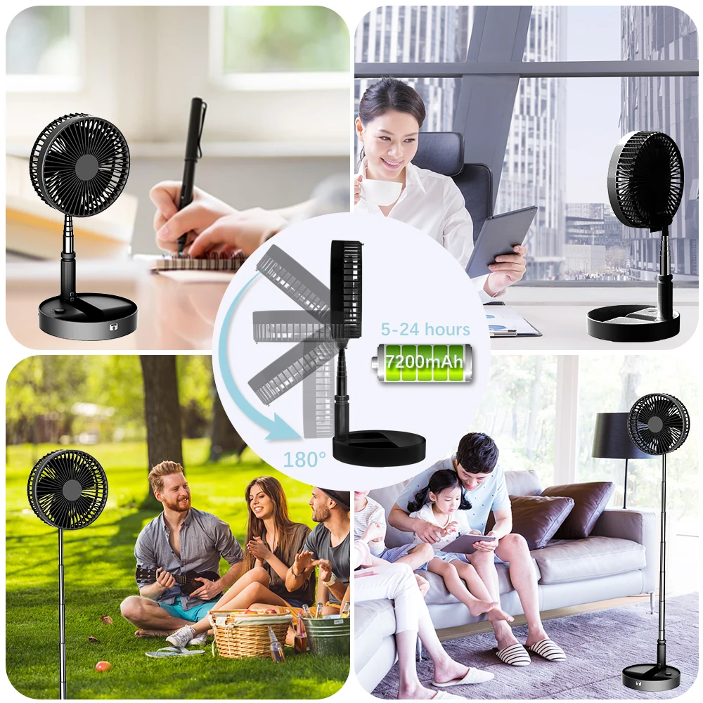 Przenośny wentylator biurkowy UNITEDTIME, wentylator podróżny My Foldaway z pilotem i timerem, zasilanie bateryjne lub zasilanie przez USB,
