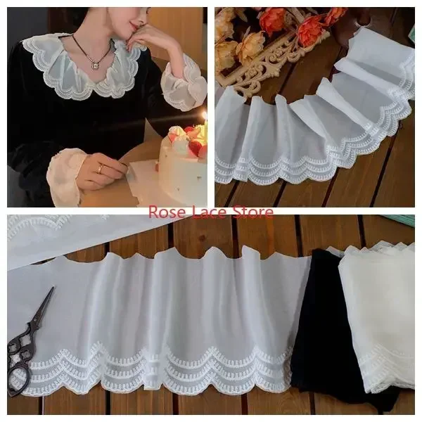 

3 yards Off White Drapey Chiffon Lace Trim, Beige Chiffon tulle trim, For Doll Dress,Bridal Hairband, Gown Decor, Width 5.5‘’