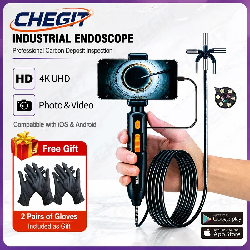 

4K UHD 360° Articulated Inspection Borescope Camera Articulating Borescope Endoscope Camera For Android/iOS Phone Home use