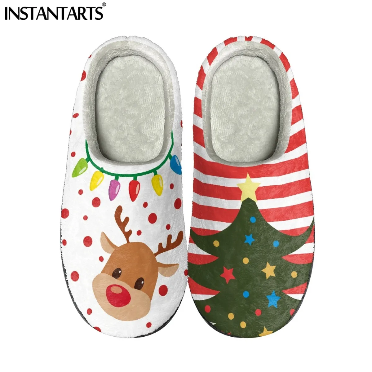 INSTANTARTS 2022 Winter Warm Soft Indoor Floor Slipper Elk/Christmas Tree/Sloth/Snowman/Santa Pattern Xmas Gift Comfort Slippers