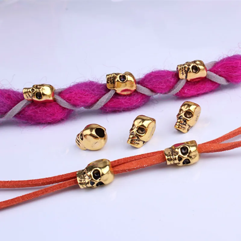 10 Pcs/pack Gold Silver Skull Jewelry Beaded Braided Rope Wig Dreadlock Beads Hair Rings DIY Beading Jewelry Pendants