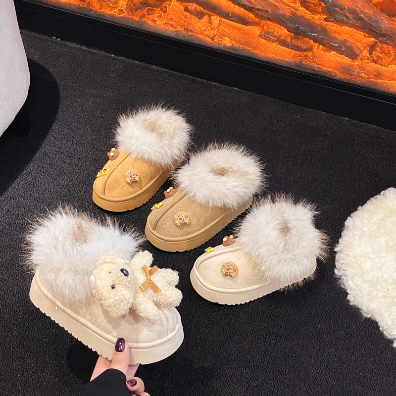 

Новые мягкие милые бархатные теплые зимние ботинки на толстой подошве с героями мультфильмов для маленьких девочек, детские повседневные модные короткие сапоги, размер 24-35