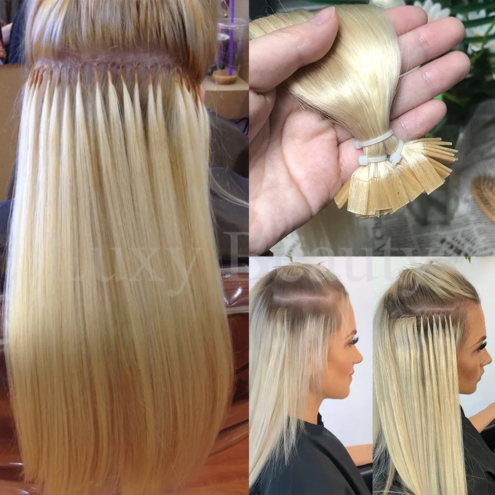 Estensioni dei capelli biondi a punta piatta Capelli umani Punta F Capelli Hot Fushion 50 pz/pacco Balayge Marrone Dritto Punte di cheratina Estensioni dei capelli