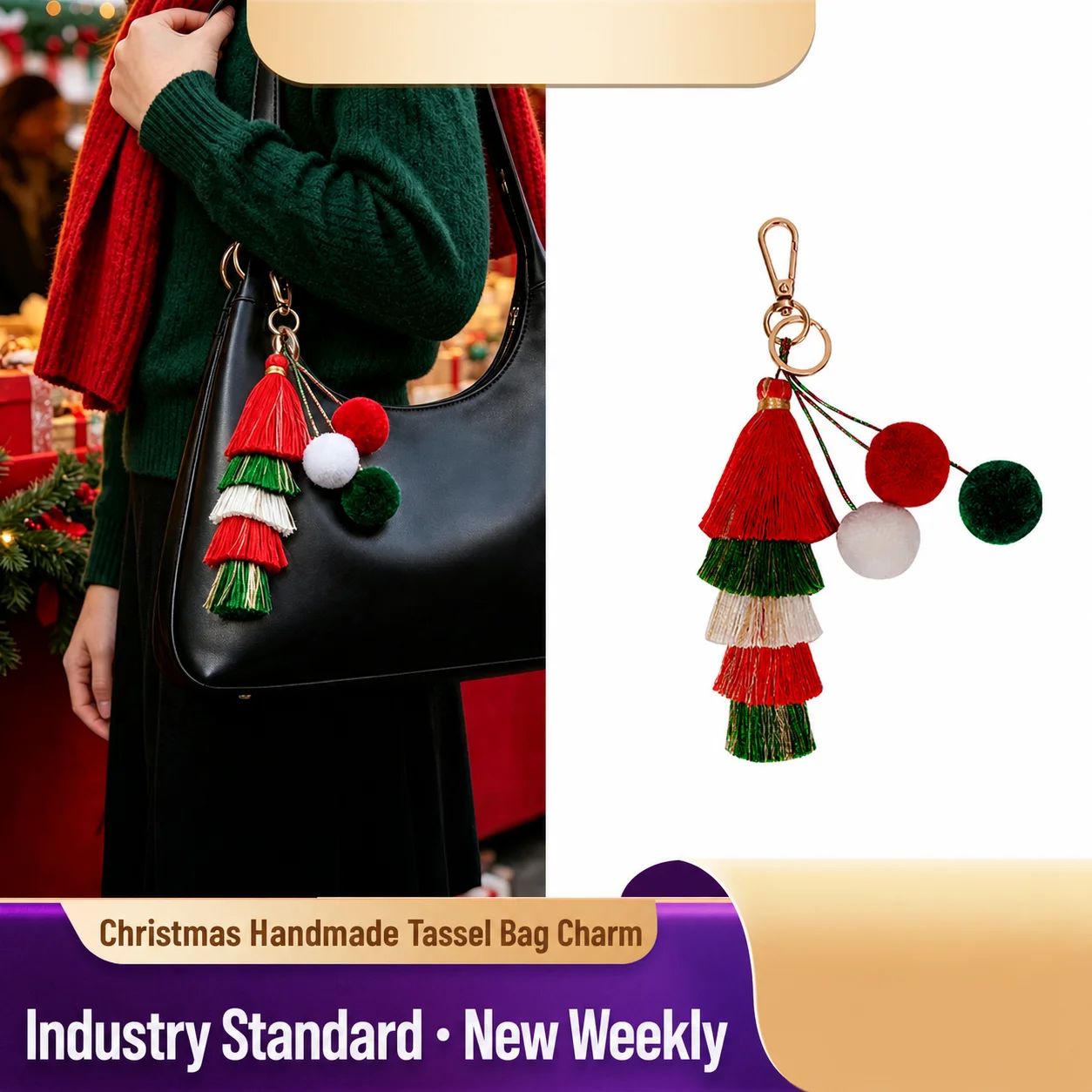 Car Hanging Ornament  Christmas Hanging Decoration Tassel Keychain Hand Woven Holiday Hanging Ornament For Car Christmas