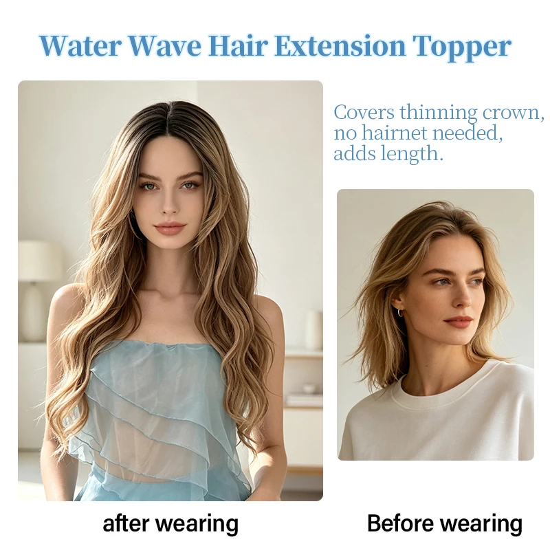 Synthetic Gradient Long Wavy Hair Extension, Clip-In Wig Piece No Net Needed, Breathable Curly Hairpiece for Women
