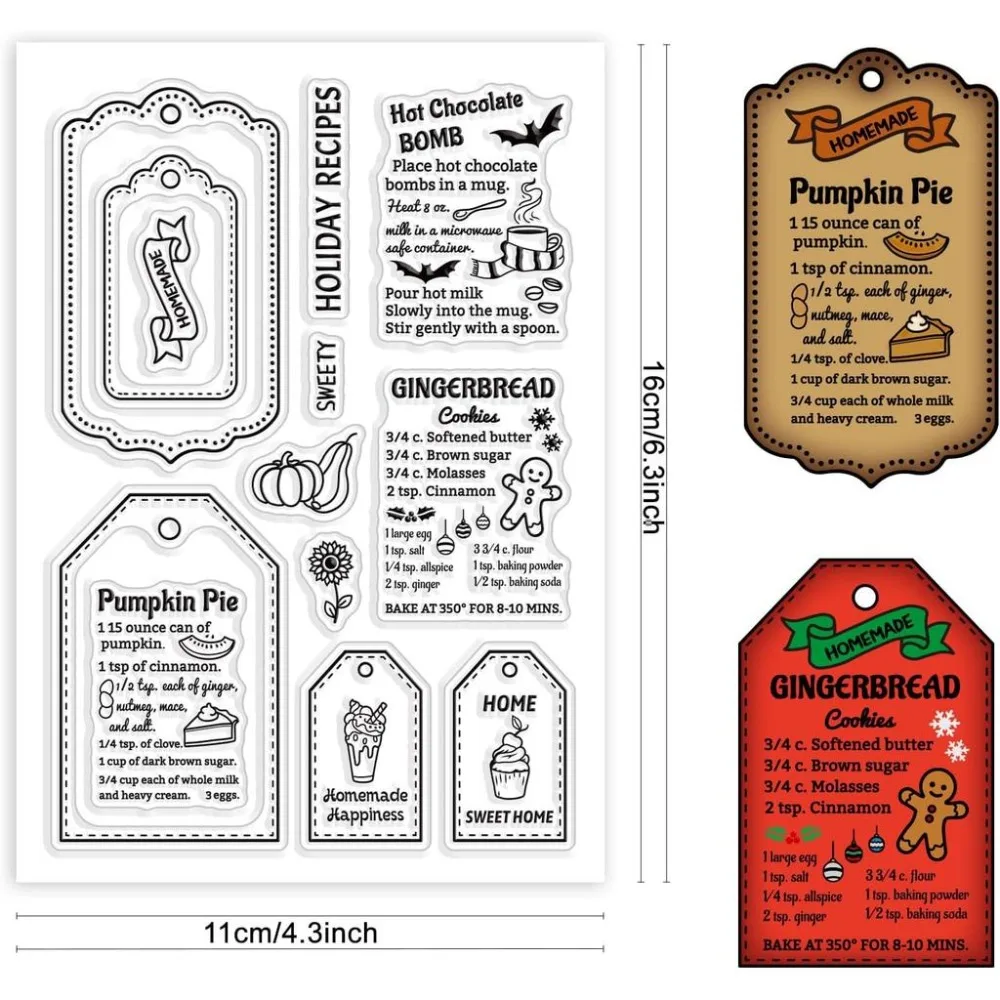 1Sheet Gingerbread Man Label Clear Rubber Stamps Christmas Bat Pumpkin Recipes Reusable Transparent Seals
