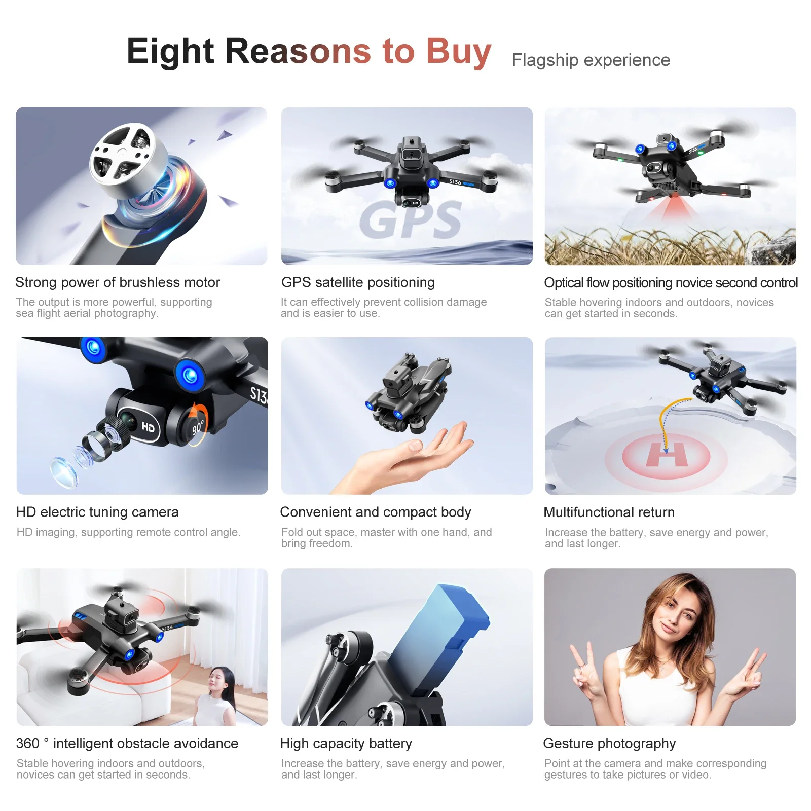 S136 Professional Obstacle Avoidance 4K HD Dual Camera Rc Drone Brushless 5G Aerial Photography GPS Return Helicopter Dron