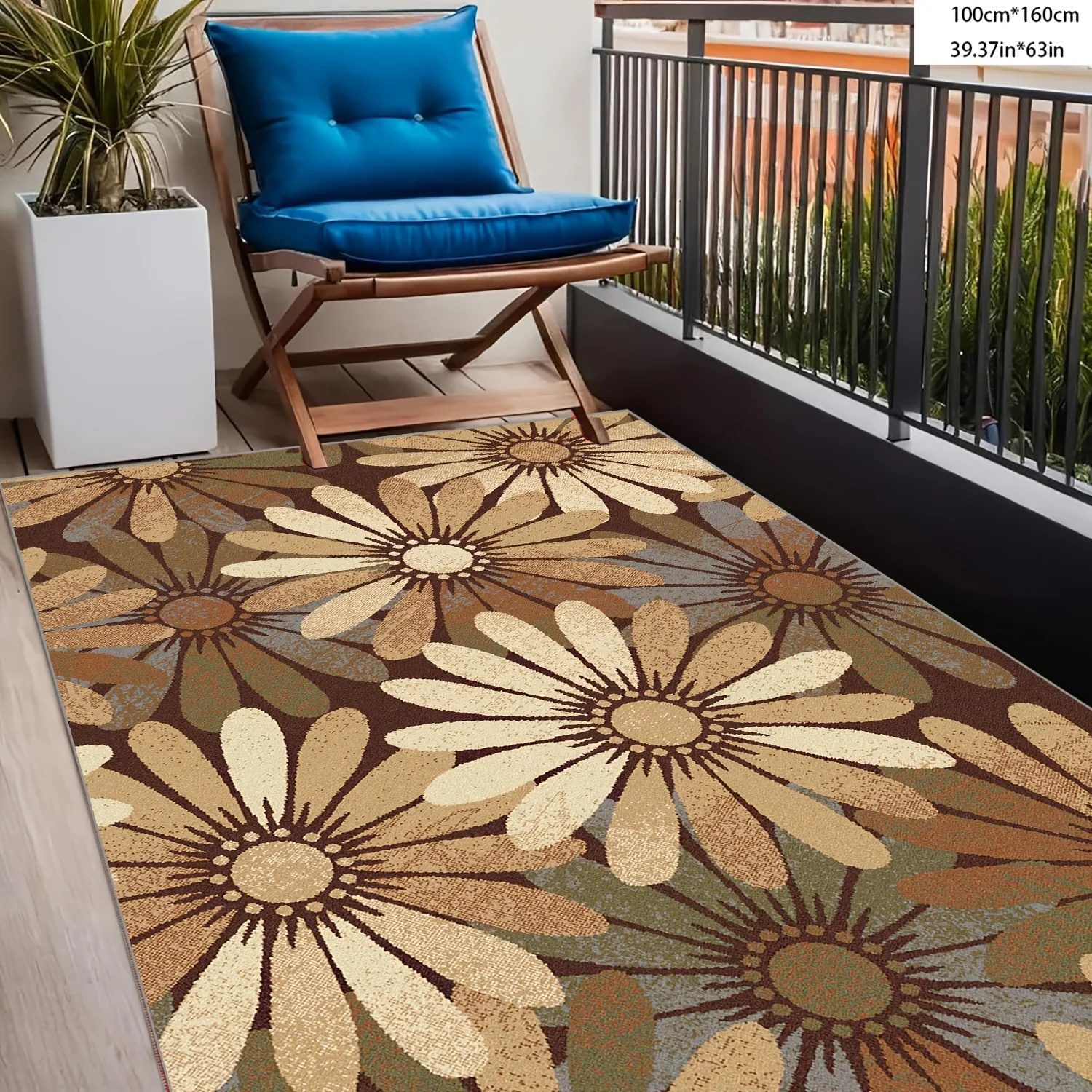 

Luxury Daisy Outdoor Mat, Crystal Velvet with Non-Slip Dot Backing, 5mm Thick - Elegant Floral Design in Brown, Yellow