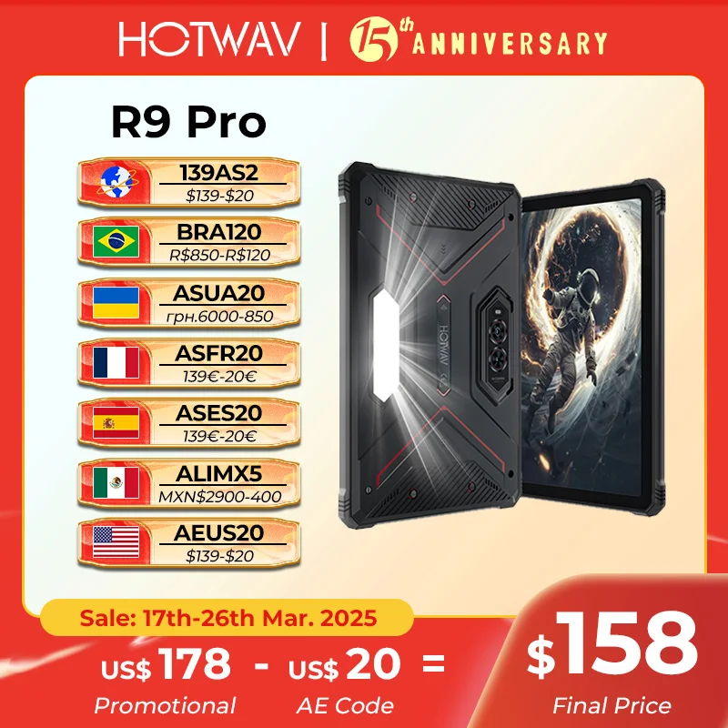 HOTWAV R9 Pro Robuuste Tablet 11 ''FHD + 2K Display 20080mAh Enorme Batterij Pad Android 14 6GB 256GB Camera Global 4G Tablet PC