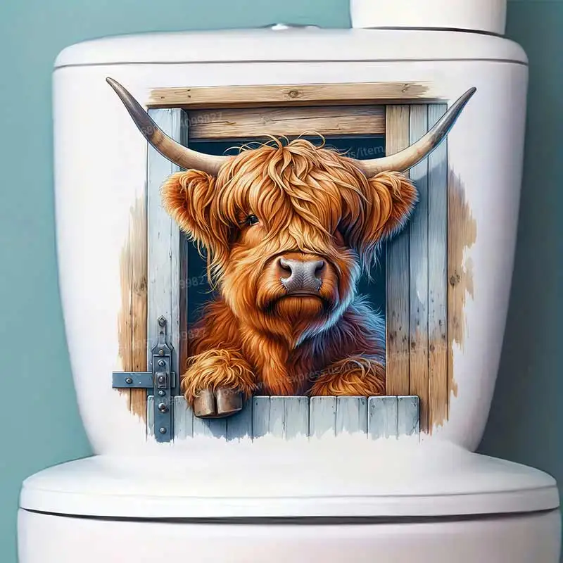 Highland Cow Cute Baby Cow Wall Sticker Toilet Lid Sticker Bedroom Entrance Living Room Porch Home Decora Waterproof Decals S842