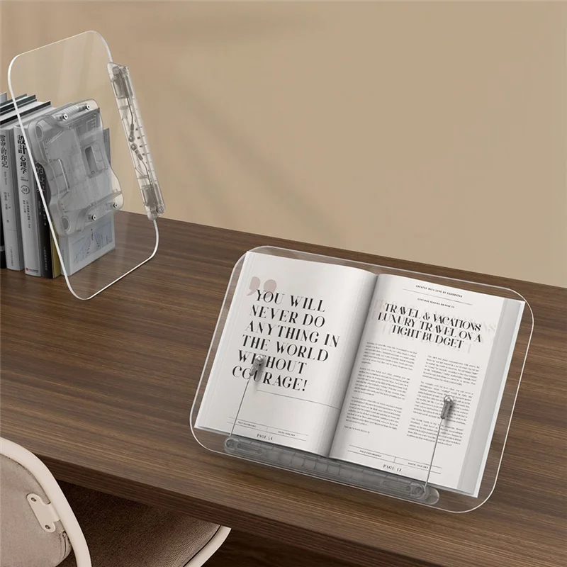 

SCLL-Cookbook Holder Levels Angle Adjustable Acrylic Book Stand For Reading, Foldable & Portable For Office