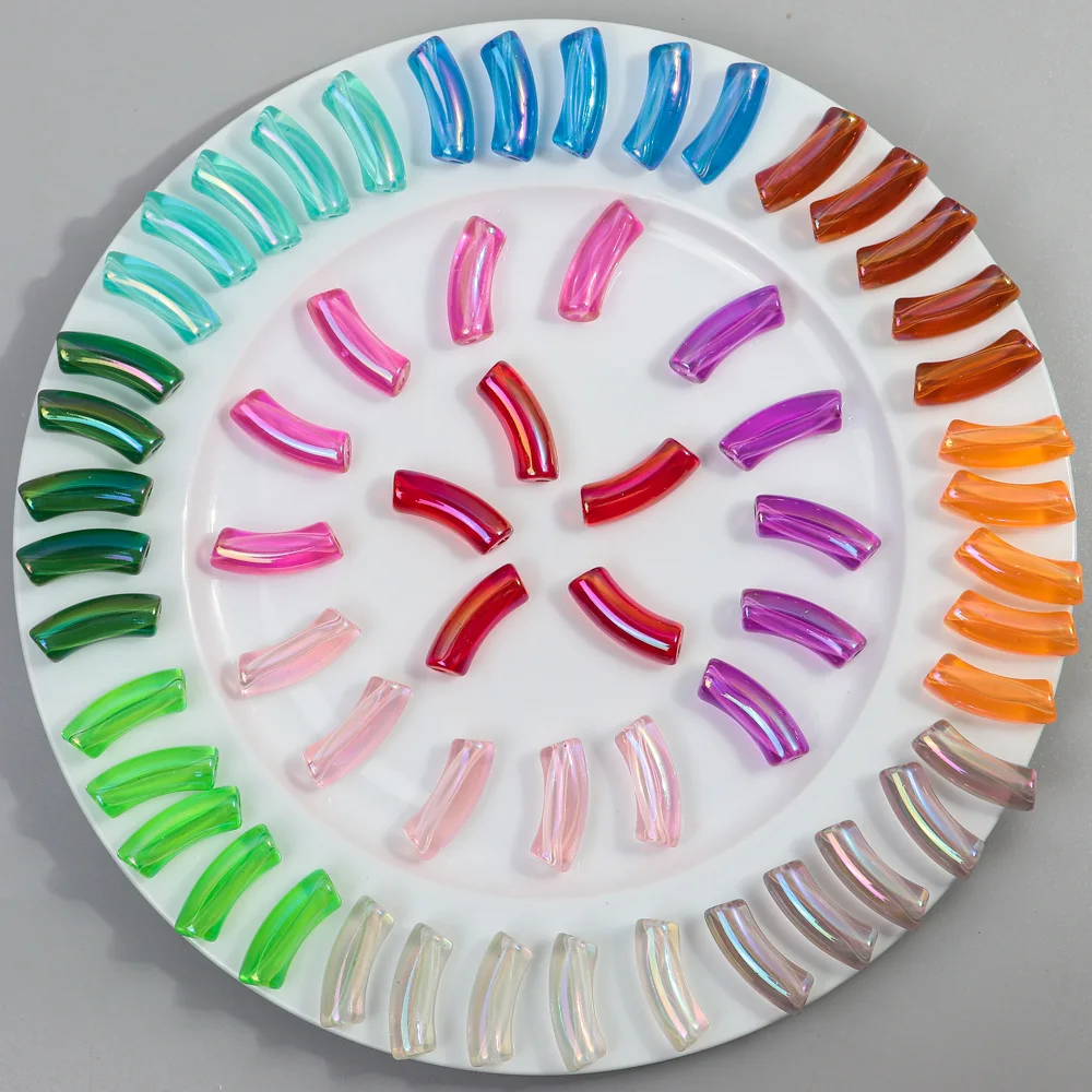 10pcs 11mm Laser Acrylic Bamboo Curved Tube Transparent Elbow Loose Beads for Bracelet Necklace Making DIY Jewelry Accessories