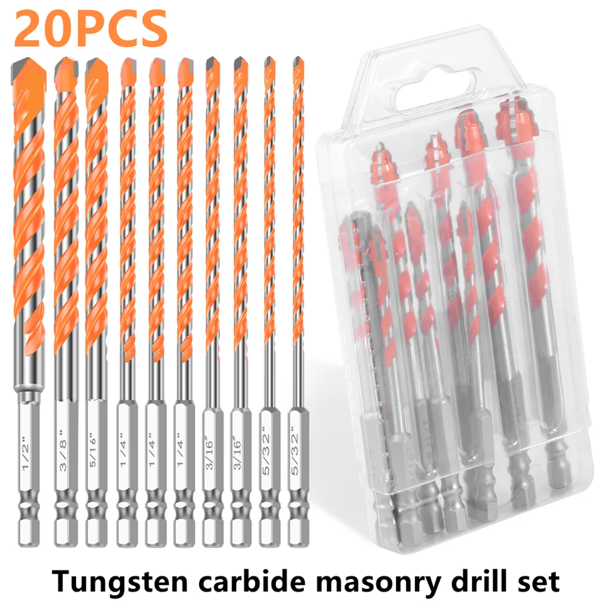 

20 шт., набор сверл для каменной кладки из карбида вольфрама для металла, стали, фарфора, керамической плитки, бетона, кирпича, дерева, 4-13 мм, сверлильные инструменты