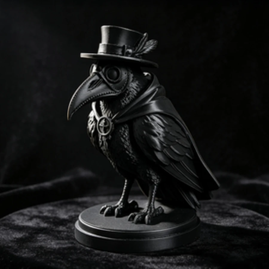 Plague Doctor Crow Statue with Hat Cloak Gothic Bird Beak Mask Crow Shaped Dark Desktop Decoration Halloween Home Decoration
