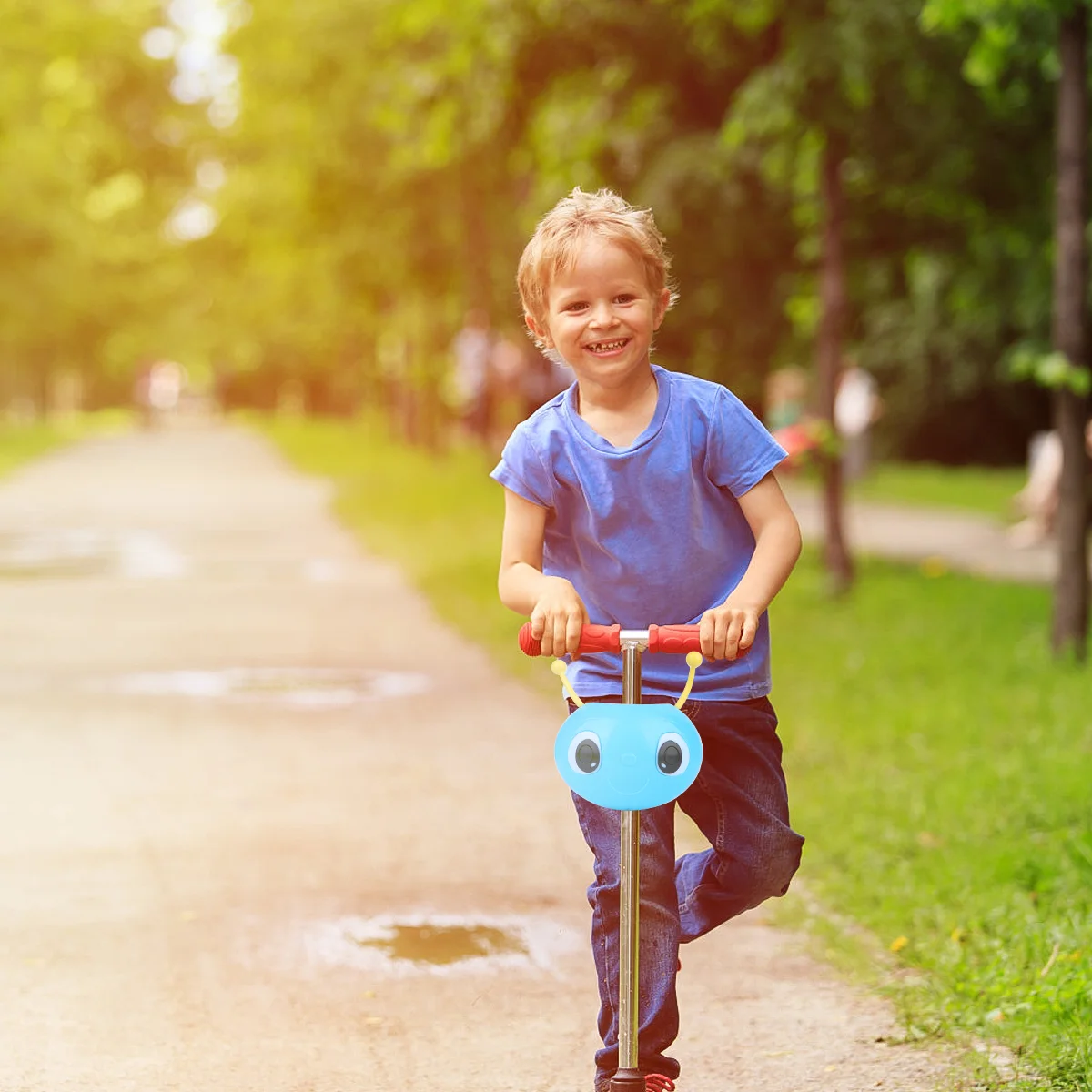 Cesta de scooter para niños, soporte de plástico con diseño de gusano para manillar delantero de patinete (azul), cesta de scooter para niños