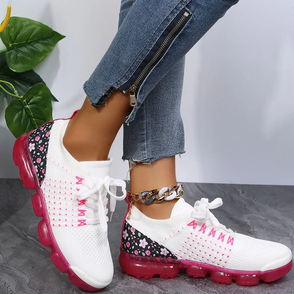 Sneakers for Women 2024 Spring New Floral Breathable Ladies Lace Up Casual Shoes 35-43 Large-Sized Running Walking Jump Flats