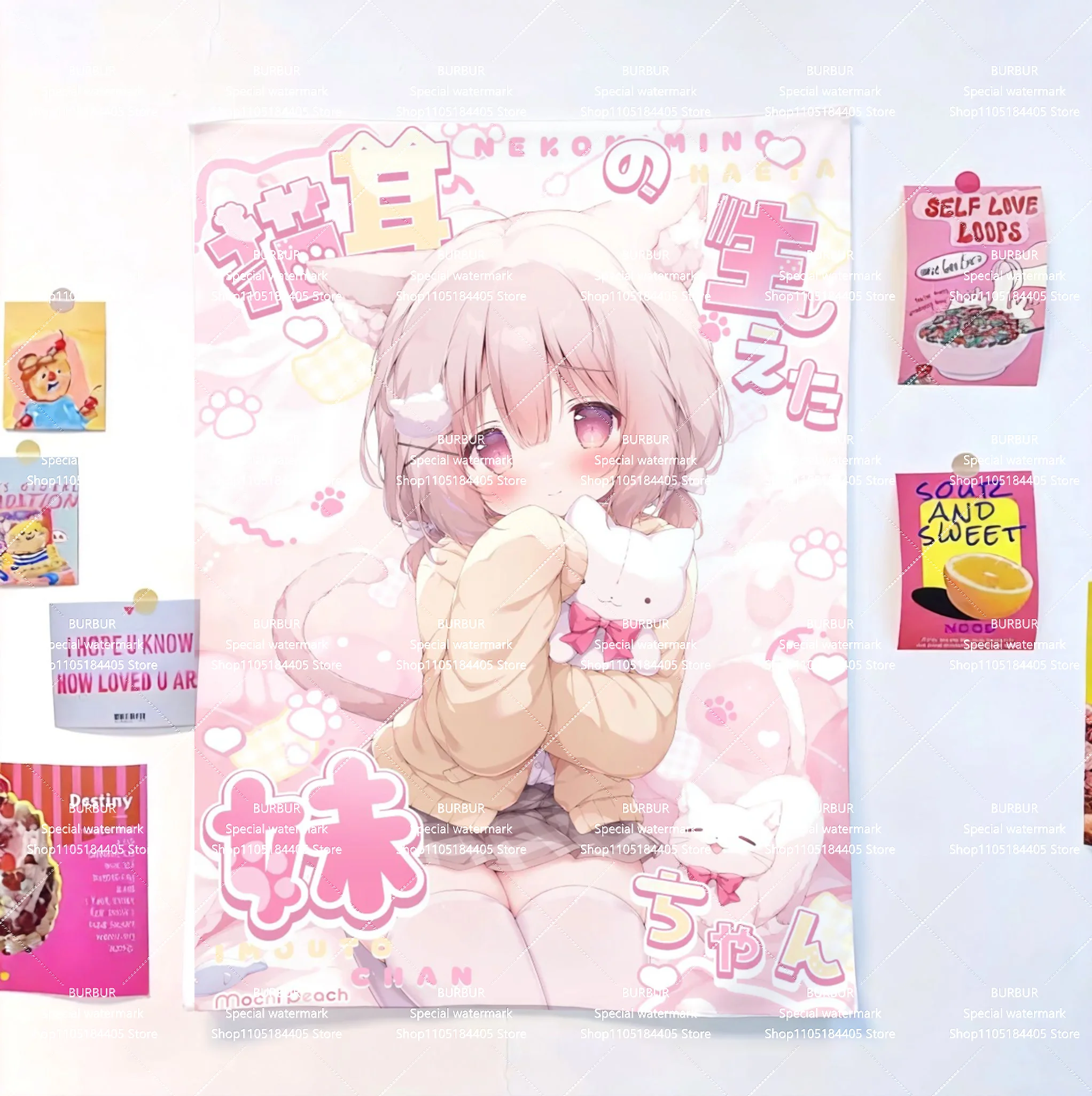 Peach-Bea-n Art-ist 2D galgame wall tapestry for dormitory and bedroom decoration, fabric for wall hanging