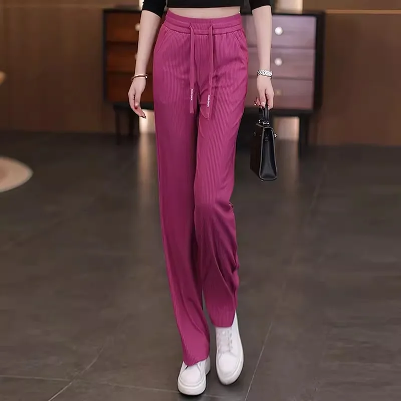 

Summer Thin Comfortable Pants for Women, Slim Fit Draped Long Pants, High Waist Versatile Straight Pants