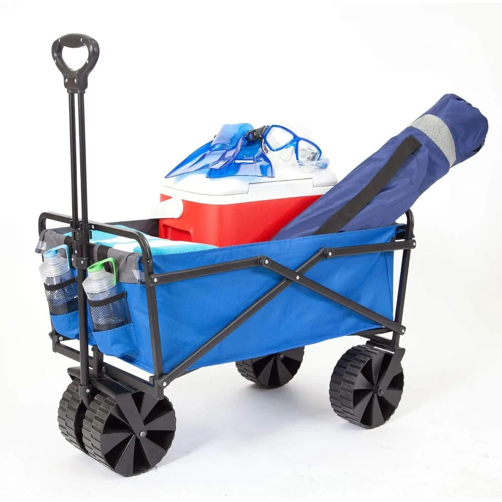 Heavy Duty 150 Pound Capacity Collapsible Folding Outdoor Utility Cart Wagon with All Terrain Plastic Tires for Portable Use