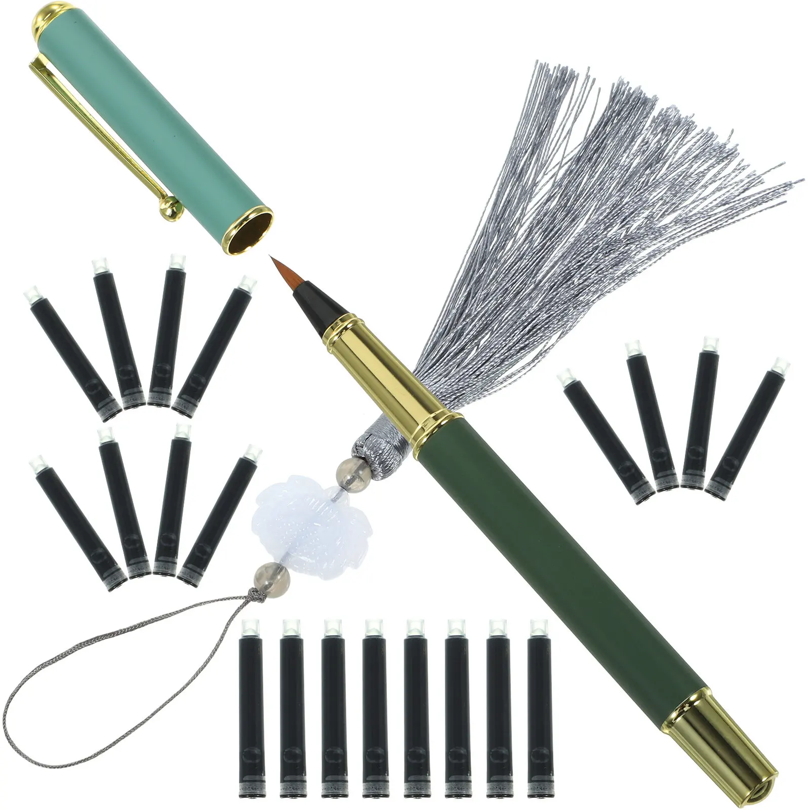 1Set Steel Brush Pen Comfortable Grip Soft Tip Calligraphy Pen for Letters Drawing Watercolor Painting Portable School Office