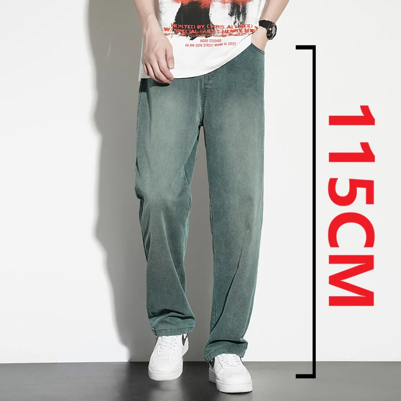 

2025 Summer New 190cm Big Tall Men Stretch Pants Extra Long Length 115cm Plus Size Elastic Waist Straight-leg Jeans Sports Loose