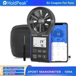 Anemometro digitale intelligente HOLDPEAK muslimex, manometro del vento Bluetooth, Volume d'aria HVAC Avg, altitudine CFM, pressione barometrica
