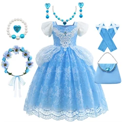 Cinderella Luxury Princess Ball Gown Girls Blue Elegant Mesh Dress Kids Birthday Carnival Party Apparel Girls Fashion Clothes
