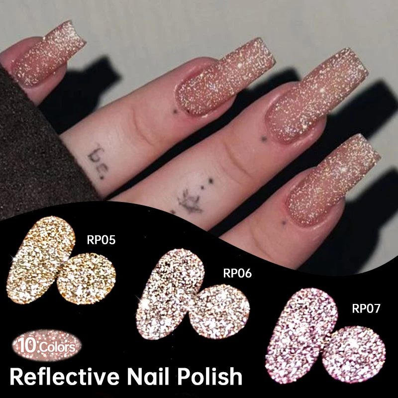 LILYCUTE 7ml Reflective Glitter Nail Polish Gold Silver Red Sparkling Nail Supplies Air Dry Nail Varnish