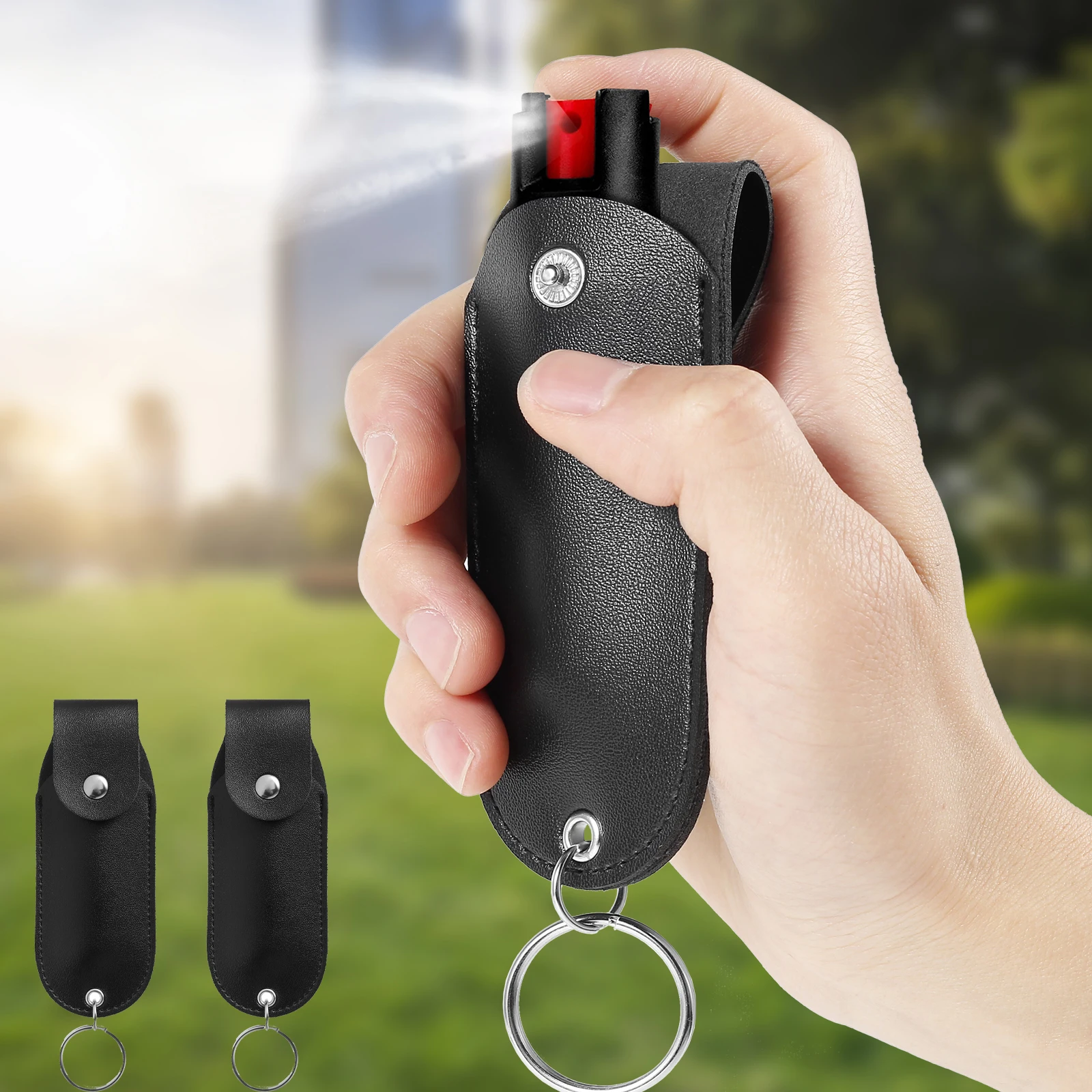 1/2/3PCS PU Pepper Spray Pouch Mini Portable Pepper Spray Holster Self Defense Spray Leather Holder Mini Keychain（Only Pouch）