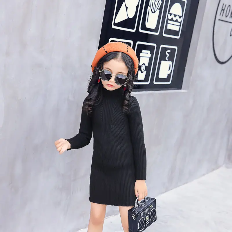 

Новинка 2023 года, женское вязаное платье-свитер для девочек, всесезонный пуловер с длинными рукавами, базовый слой, теплая зимняя одежда для детей