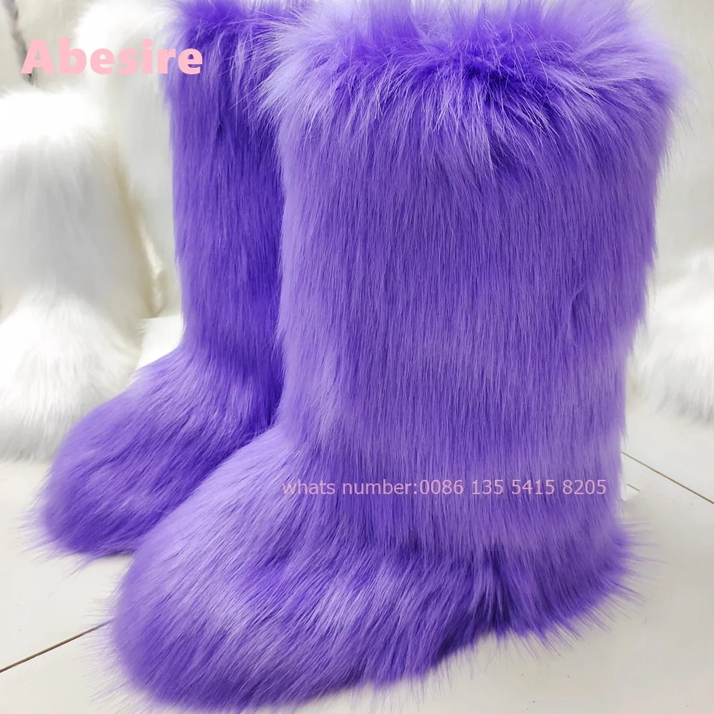 Fur Long Snow Boots Plush Winter Warm Women\'s Boots Customized 2024 Y2K Pink Fluffy Height Increasing Knee High Boots Casual