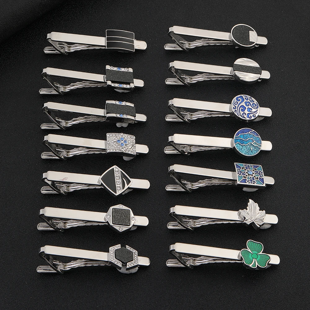 New 14 Styles Mens Formal Party Tie Clips Metal Necktie Bar Crystal Dress Shirts Tie Pin For Wedding Party Accessories