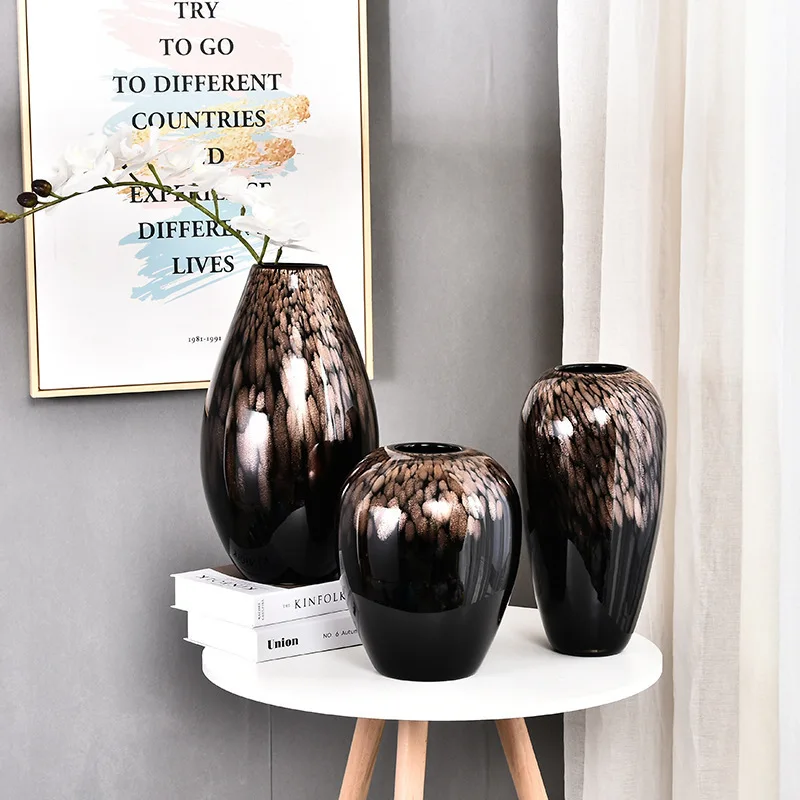 HT Modern art gradient ceramic vases, dried flower arrangements, sample room decorative crafts